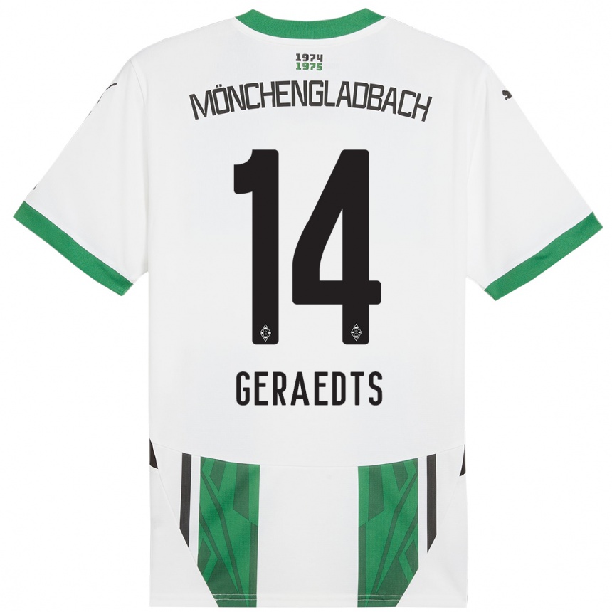 Kids Football Kelsey Geraedts #14 White Green Home Jersey 2024/25 T-Shirt Canada