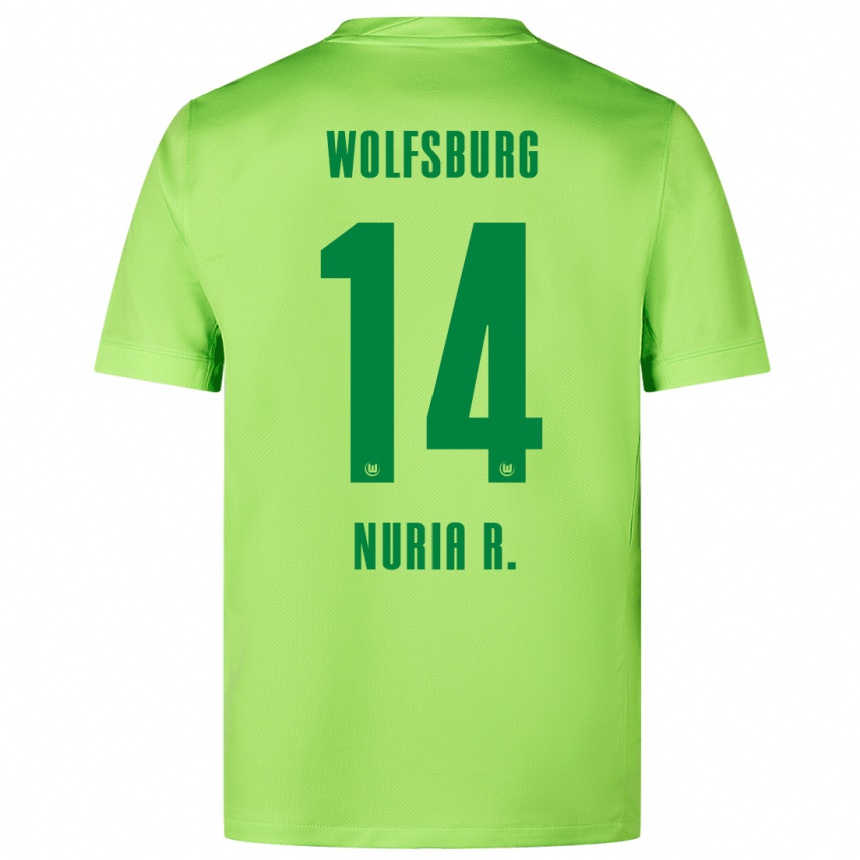 Kids Football Nuria Rabano #14 Fluorescent Green Home Jersey 2024/25 T-Shirt Canada