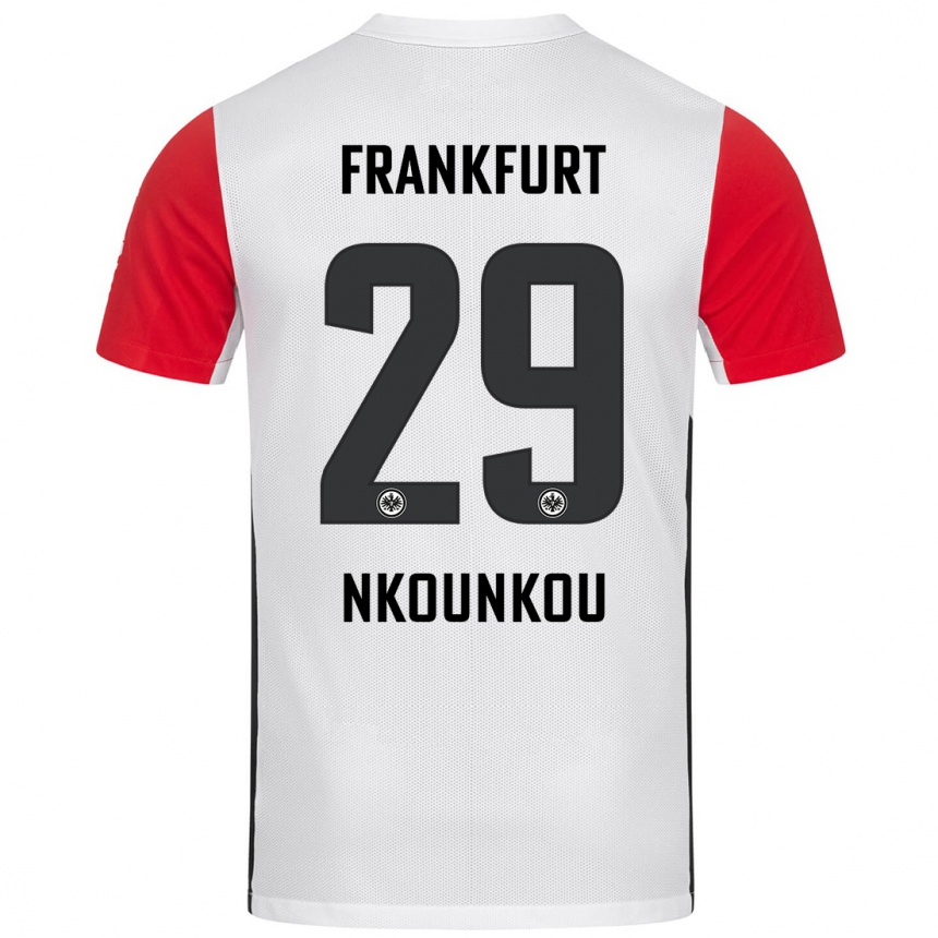 Enfant Football Maillot Niels Nkounkou #29 Blanc Rouge Tenues Domicile 2024/25 Canada