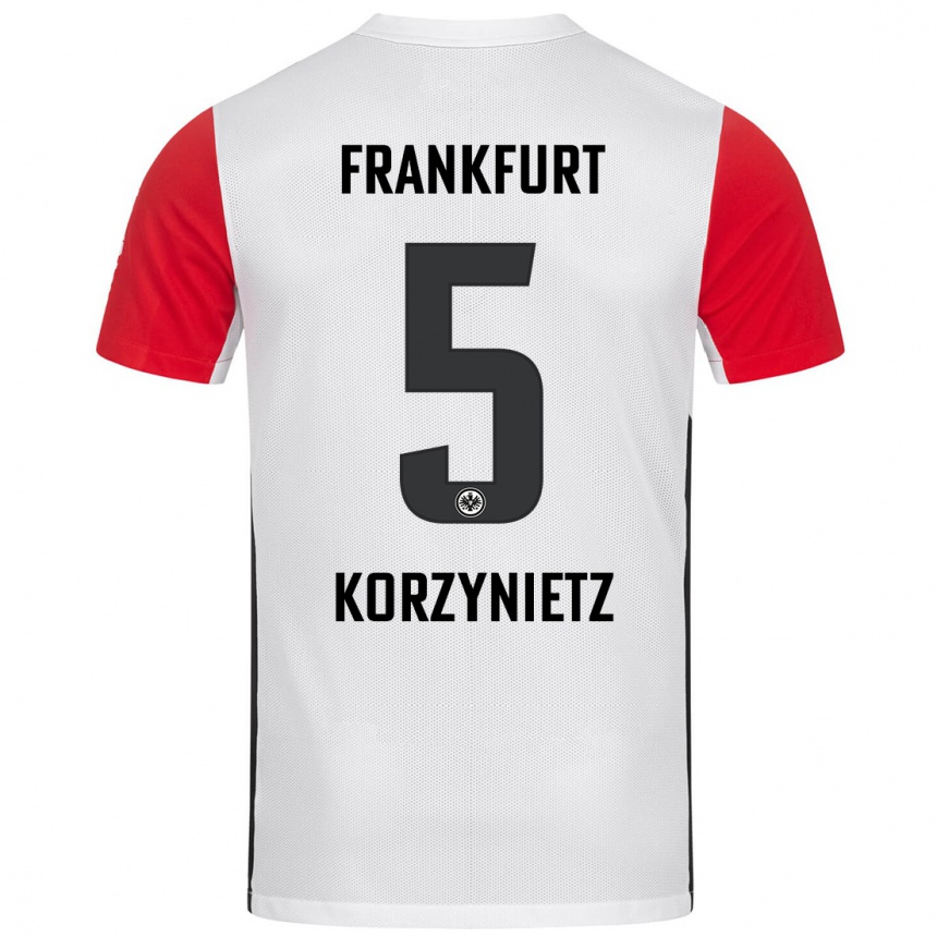 Enfant Football Maillot Jaden Korzynietz #5 Blanc Rouge Tenues Domicile 2024/25 Canada