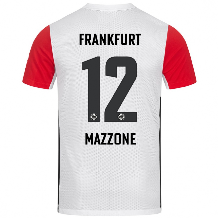 Kids Football Matteo Mazzone #12 White Red Home Jersey 2024/25 T-Shirt Canada