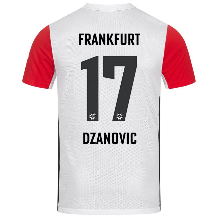 Kids Football Benjamin Dzanovic #17 White Red Home Jersey 2024/25 T-Shirt Canada