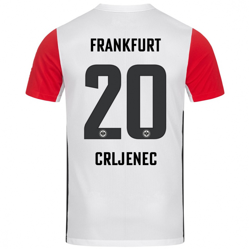 Kids Football Dominik Crljenec #20 White Red Home Jersey 2024/25 T-Shirt Canada