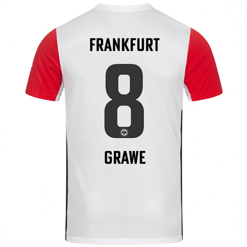 Kids Football Lisanne Gräwe #8 White Red Home Jersey 2024/25 T-Shirt Canada