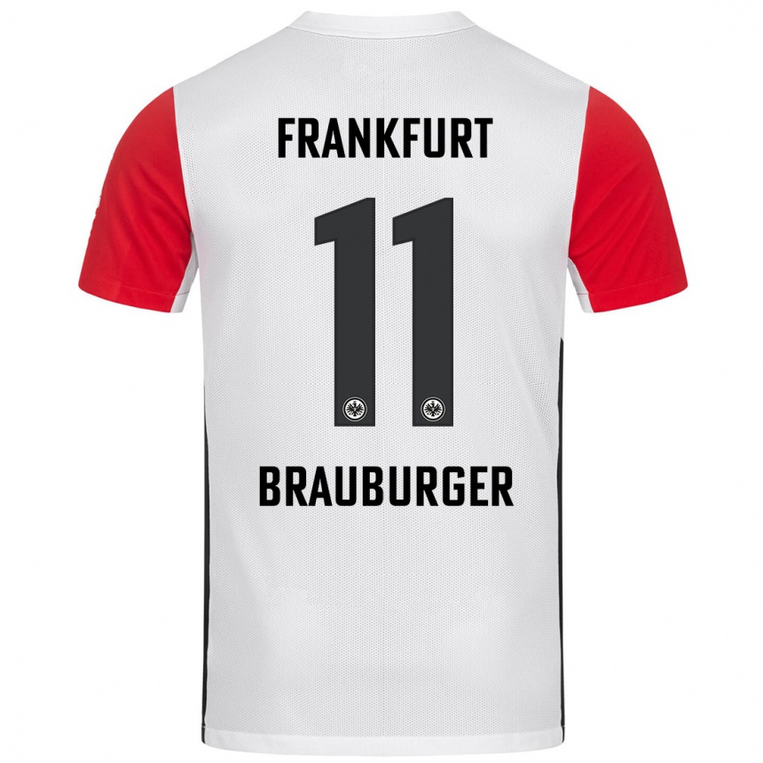 Kids Football Maximilian Brauburger #11 White Red Home Jersey 2024/25 T-Shirt Canada