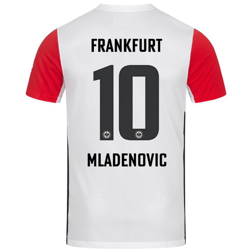 Kids Football Marko Mladenovic #10 White Red Home Jersey 2024/25 T-Shirt Canada