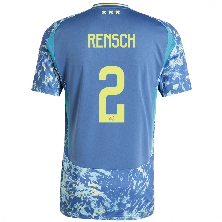 Enfant Football Maillot Devyne Rensch #2 Gris Bleu Jaune Tenues Extérieur 2024/25 Canada