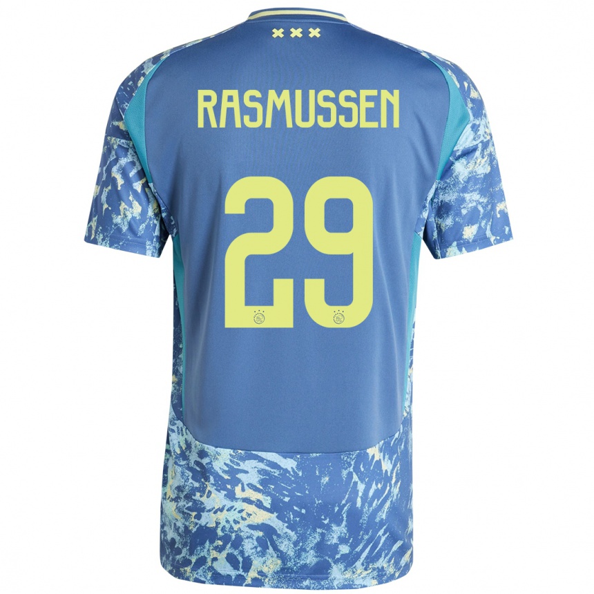 Kids Football Christian Rasmussen #29 Grey Blue Yellow Away Jersey 2024/25 T-Shirt Canada