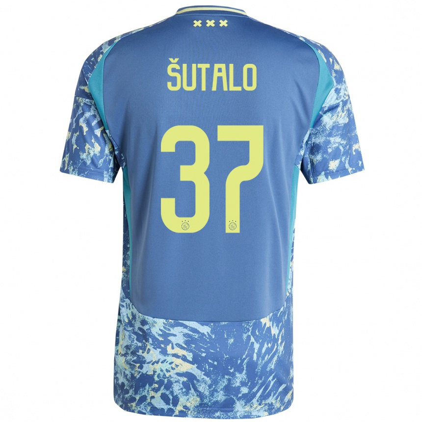 Enfant Football Maillot Josip Sutalo #37 Gris Bleu Jaune Tenues Extérieur 2024/25 Canada