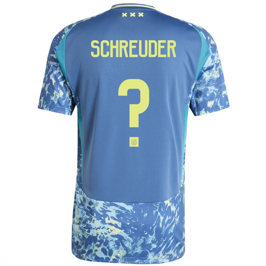 Enfant Football Maillot Timo Schreuder #0 Gris Bleu Jaune Tenues Extérieur 2024/25 Canada