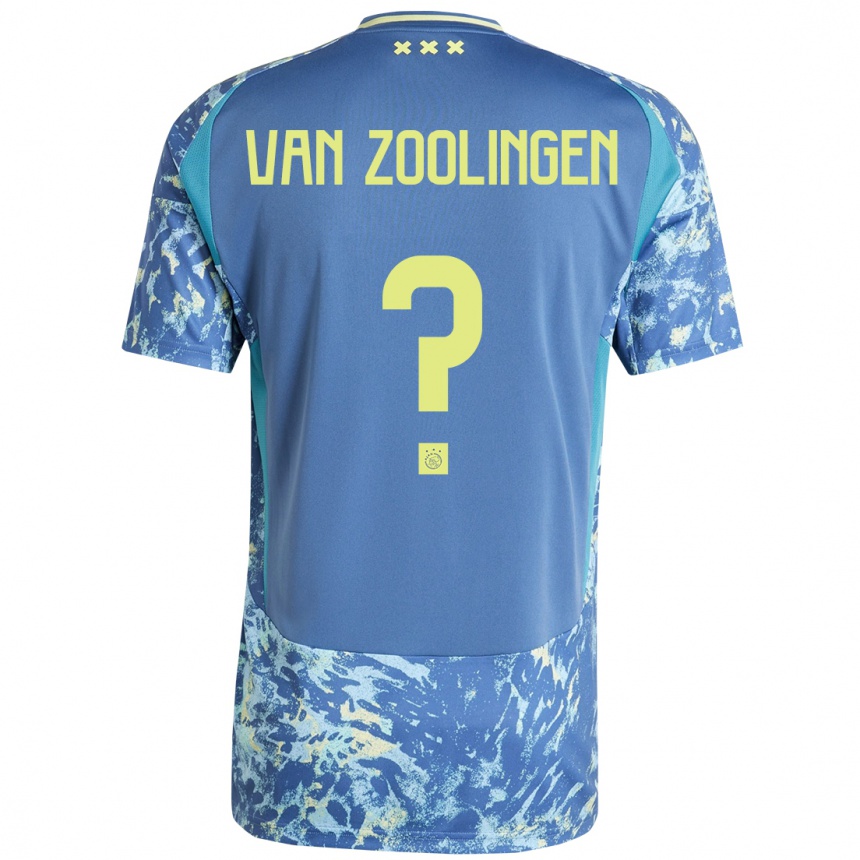 Enfant Football Maillot Glenn Van Zoolingen #0 Gris Bleu Jaune Tenues Extérieur 2024/25 Canada