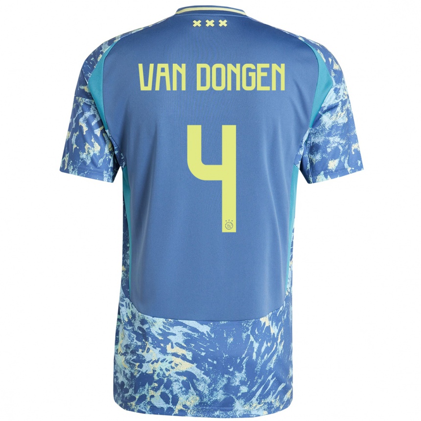 Enfant Football Maillot Bram Van Dongen #4 Gris Bleu Jaune Tenues Extérieur 2024/25 Canada