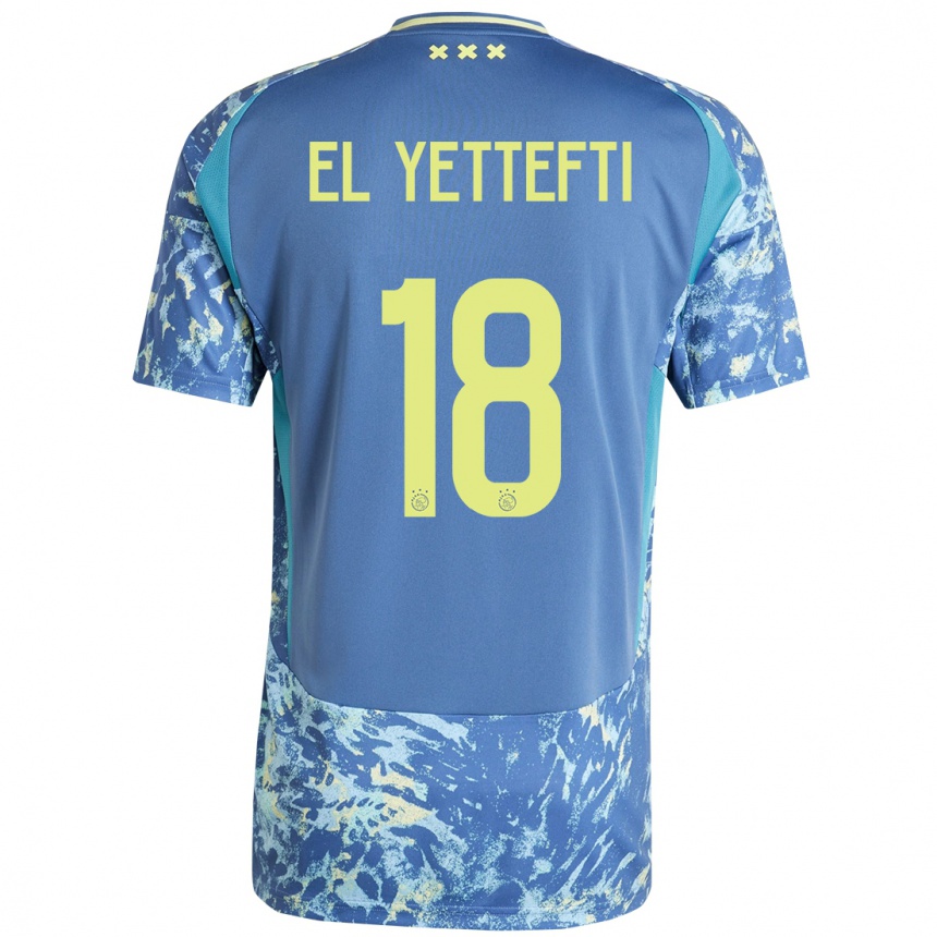 Enfant Football Maillot Adil Amghar El Yettefti #18 Gris Bleu Jaune Tenues Extérieur 2024/25 Canada