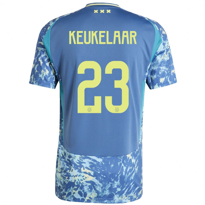 Kids Football Lotte Keukelaar #23 Grey Blue Yellow Away Jersey 2024/25 T-Shirt Canada