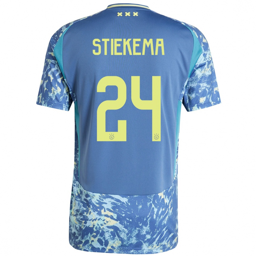 Enfant Football Maillot Iris Stiekema #24 Gris Bleu Jaune Tenues Extérieur 2024/25 Canada