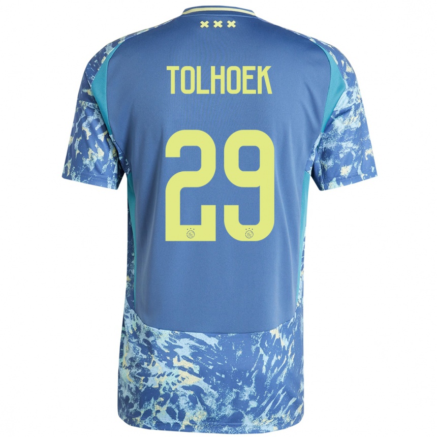 Enfant Football Maillot Danique Tolhoek #29 Gris Bleu Jaune Tenues Extérieur 2024/25 Canada