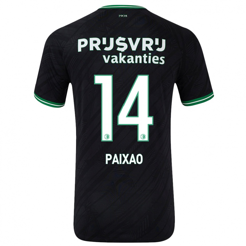 Kids Football Igor Paixão #14 Black Green Away Jersey 2024/25 T-Shirt Canada