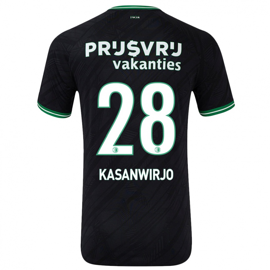 Kids Football Neraysho Kasanwirjo #28 Black Green Away Jersey 2024/25 T-Shirt Canada