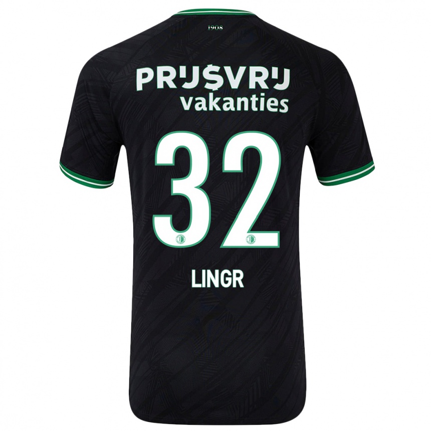 Kids Football Ondrej Lingr #32 Black Green Away Jersey 2024/25 T-Shirt Canada