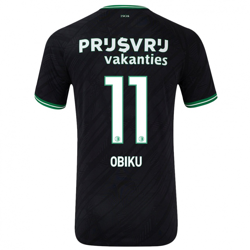 Kids Football Junior Obiku #11 Black Green Away Jersey 2024/25 T-Shirt Canada