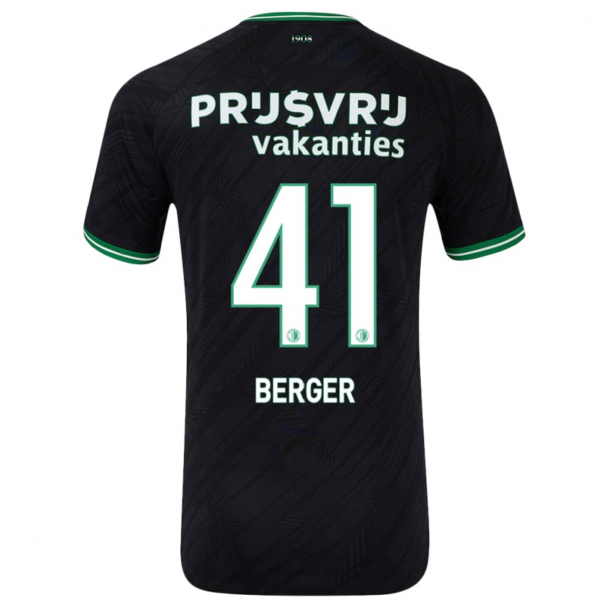 Kids Football Mannou Berger #41 Black Green Away Jersey 2024/25 T-Shirt Canada