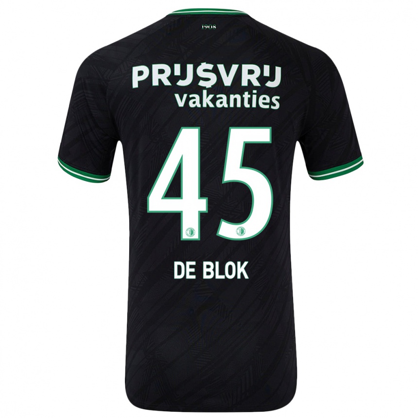 Kids Football Lars De Blok #45 Black Green Away Jersey 2024/25 T-Shirt Canada