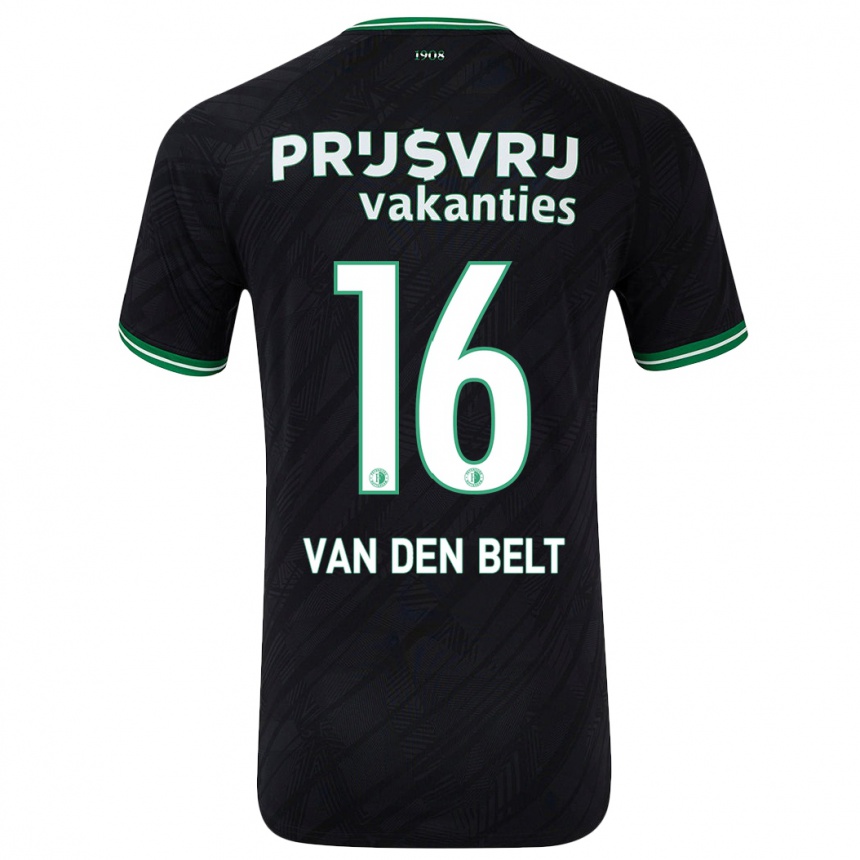 Kids Football Thomas Van Den Belt #16 Black Green Away Jersey 2024/25 T-Shirt Canada