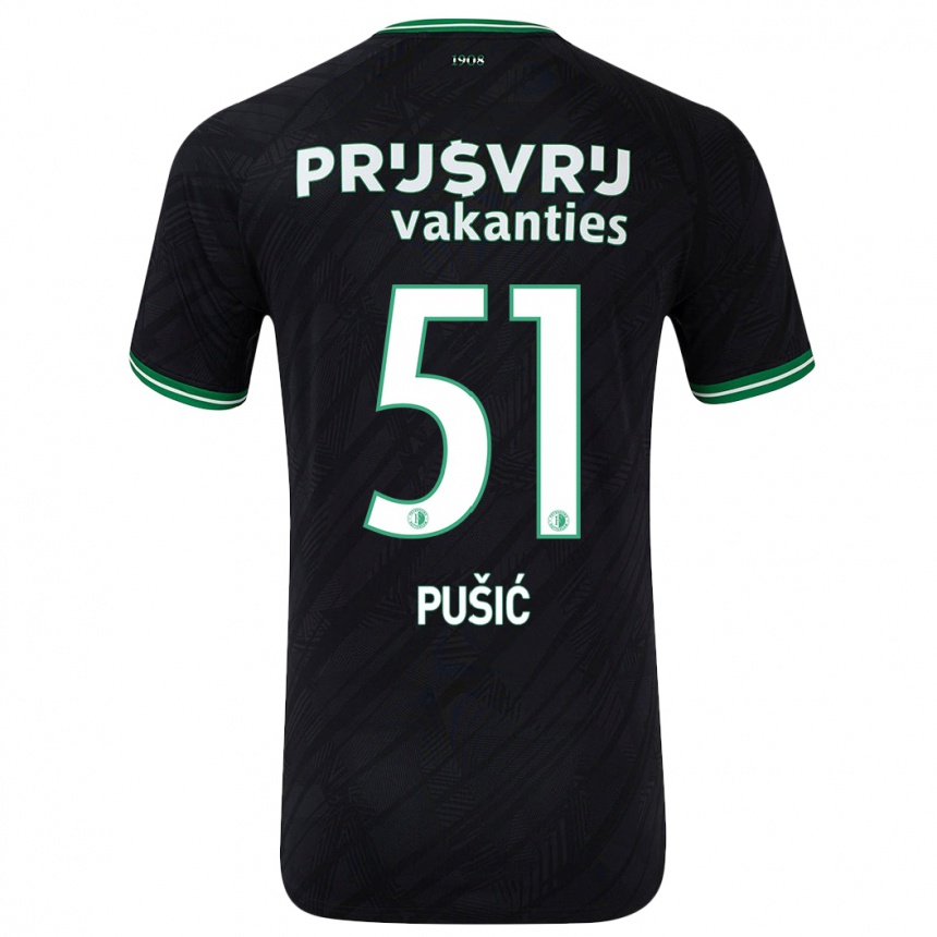 Kids Football Noah Pušić #51 Black Green Away Jersey 2024/25 T-Shirt Canada