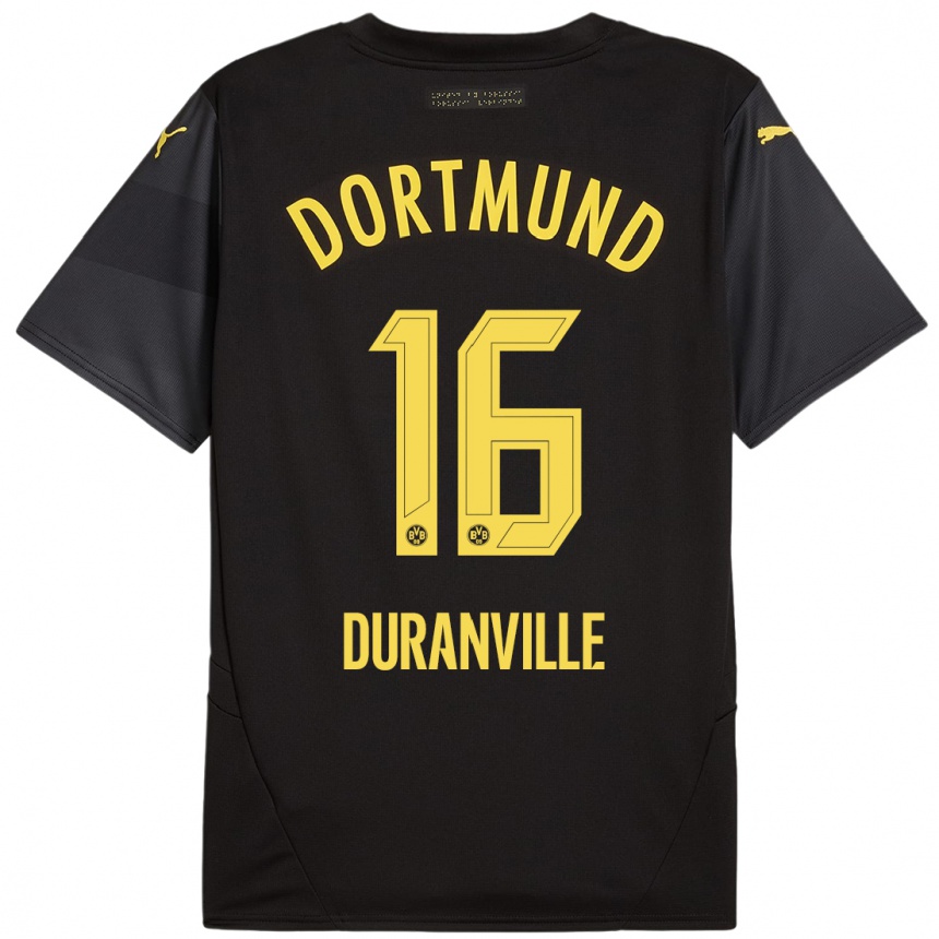 Kids Football Julien Duranville #16 Black Yellow Away Jersey 2024/25 T-Shirt Canada