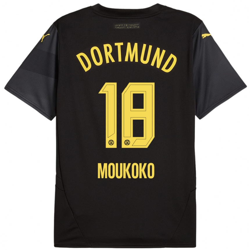 Kids Football Youssoufa Moukoko #18 Black Yellow Away Jersey 2024/25 T-Shirt Canada