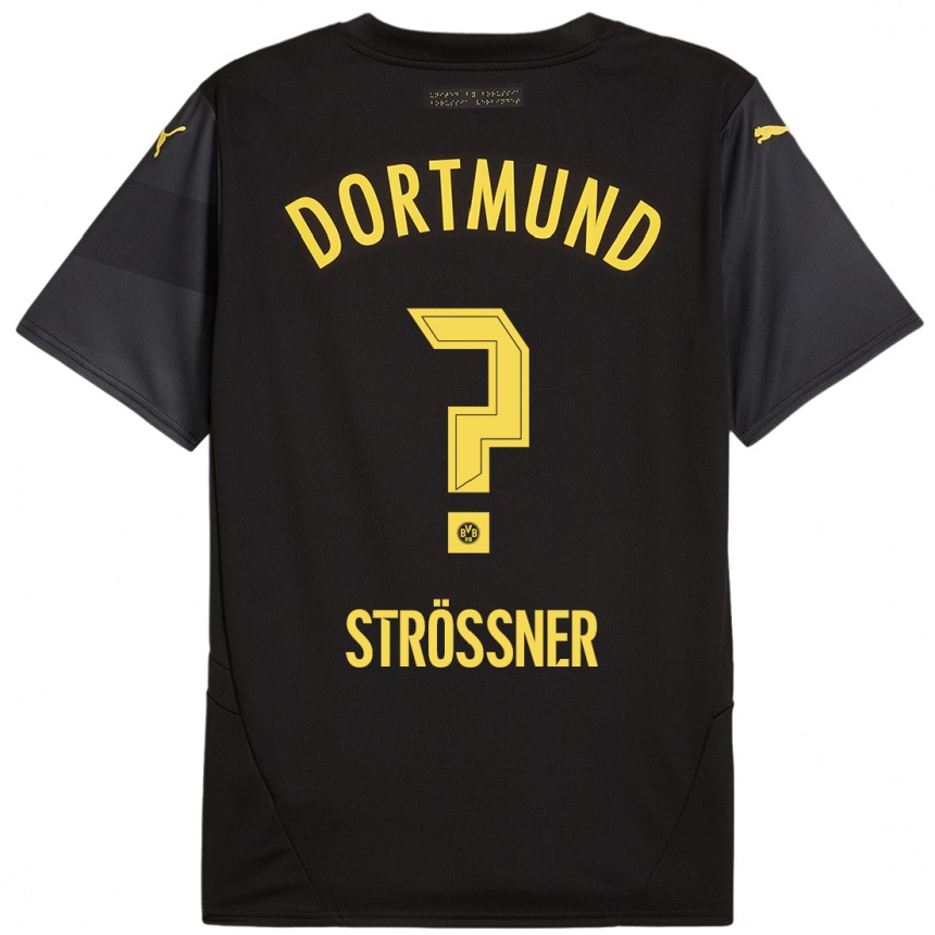 Kids Football Lenni Strößner #0 Black Yellow Away Jersey 2024/25 T-Shirt Canada