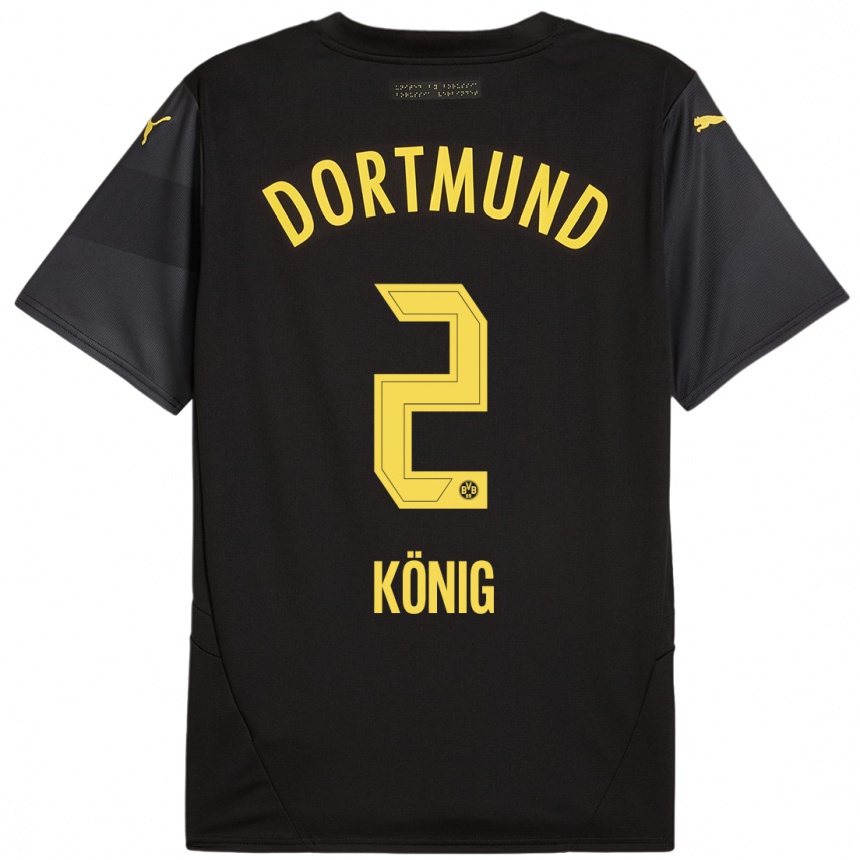 Kids Football Niklas König #2 Black Yellow Away Jersey 2024/25 T-Shirt Canada