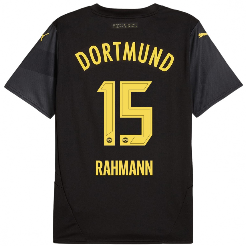 Kids Football Luke Rahmann #15 Black Yellow Away Jersey 2024/25 T-Shirt Canada