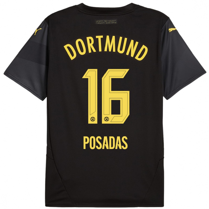 Enfant Football Maillot Leonardo Posadas #16 Noir Jaune Tenues Extérieur 2024/25 Canada