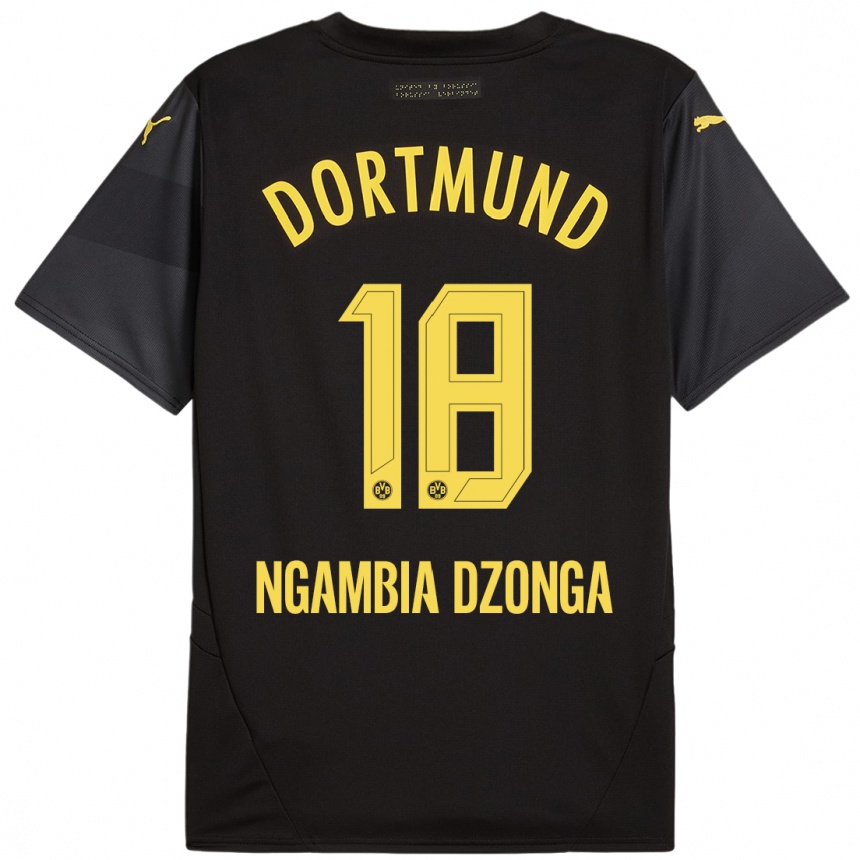 Kids Football Diego Ngambia Dzonga #18 Black Yellow Away Jersey 2024/25 T-Shirt Canada