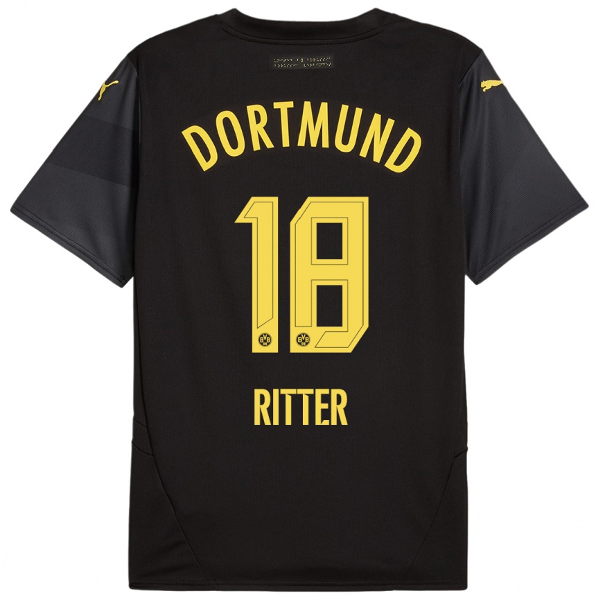 Kids Football Roméo Ritter #18 Black Yellow Away Jersey 2024/25 T-Shirt Canada