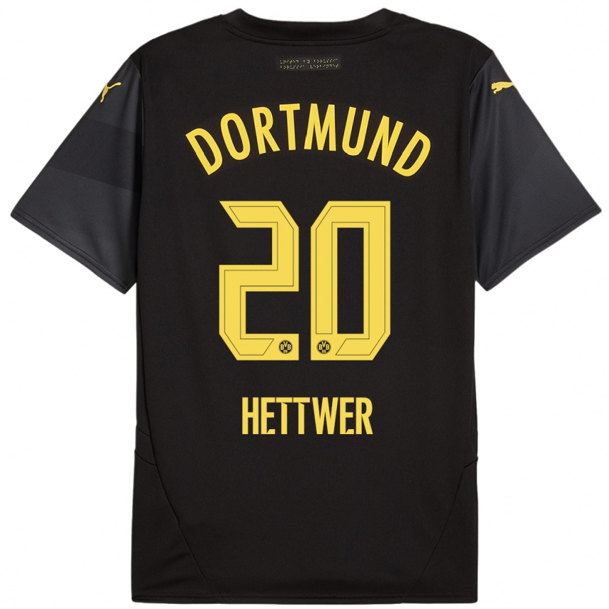 Kids Football Julian Hettwer #20 Black Yellow Away Jersey 2024/25 T-Shirt Canada