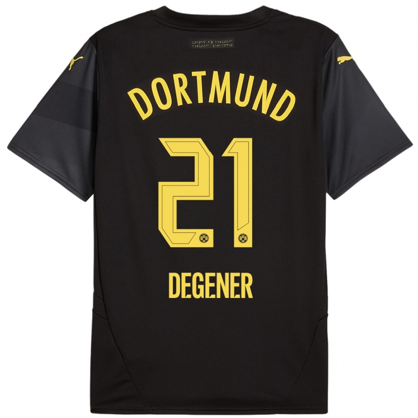 Kids Football Tim Degener #21 Black Yellow Away Jersey 2024/25 T-Shirt Canada