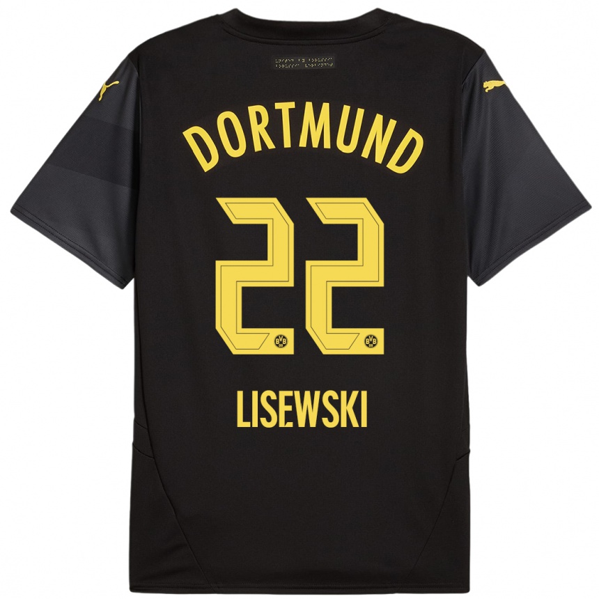 Kids Football Robin Lisewski #22 Black Yellow Away Jersey 2024/25 T-Shirt Canada