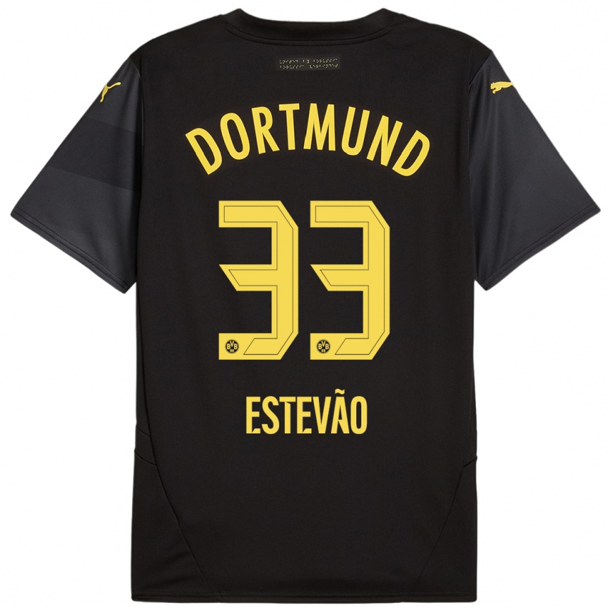 Enfant Football Maillot Tiago Estevão #33 Noir Jaune Tenues Extérieur 2024/25 Canada