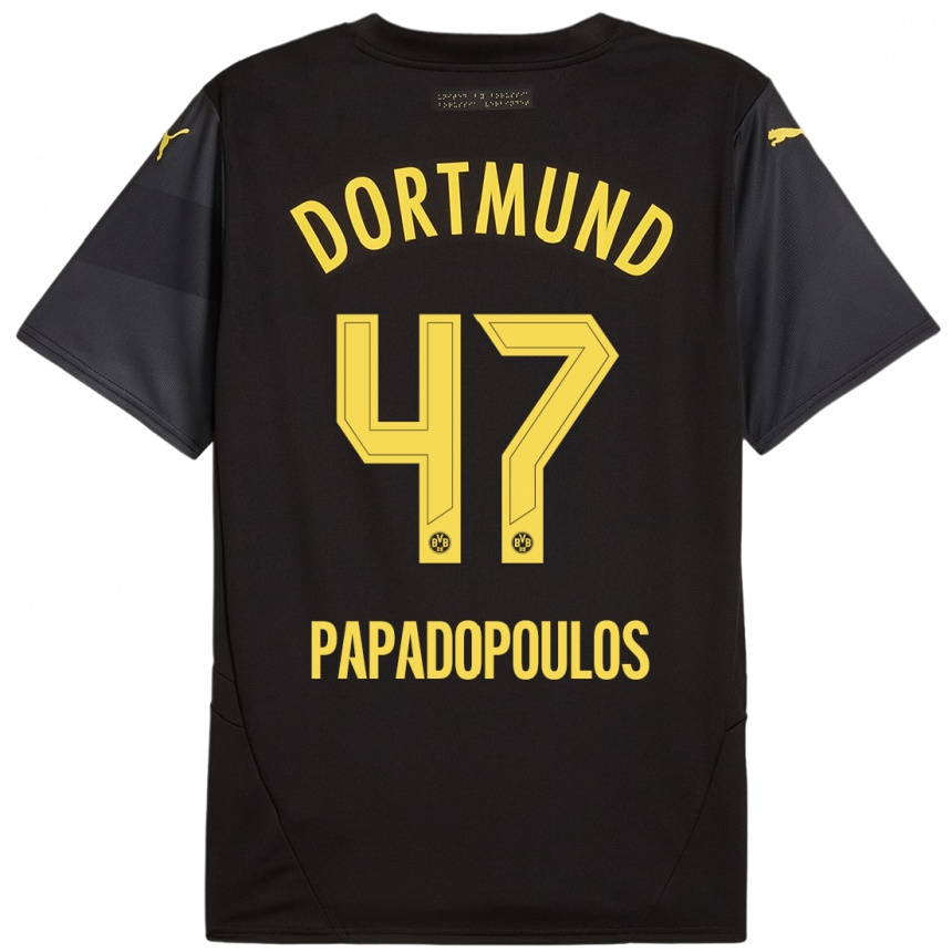 Kids Football Antonios Papadopoulos #47 Black Yellow Away Jersey 2024/25 T-Shirt Canada