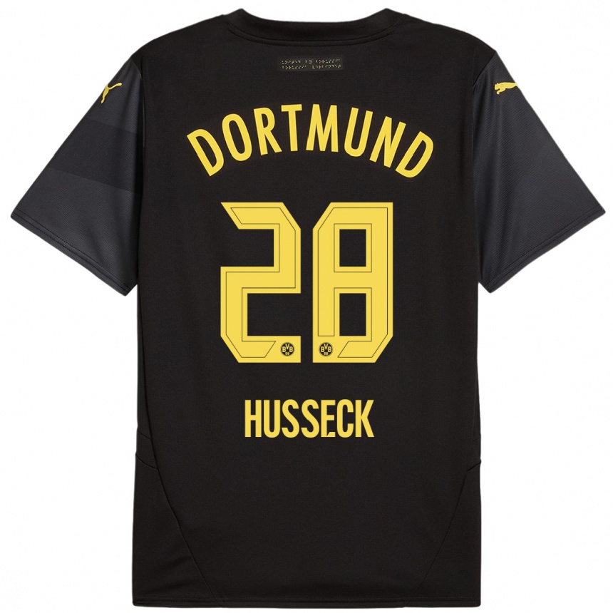 Kids Football Jonah Husseck #28 Black Yellow Away Jersey 2024/25 T-Shirt Canada