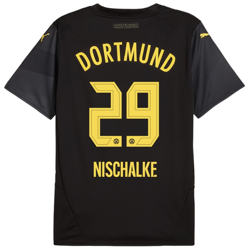 Kids Football Jermain Nischalke #29 Black Yellow Away Jersey 2024/25 T-Shirt Canada