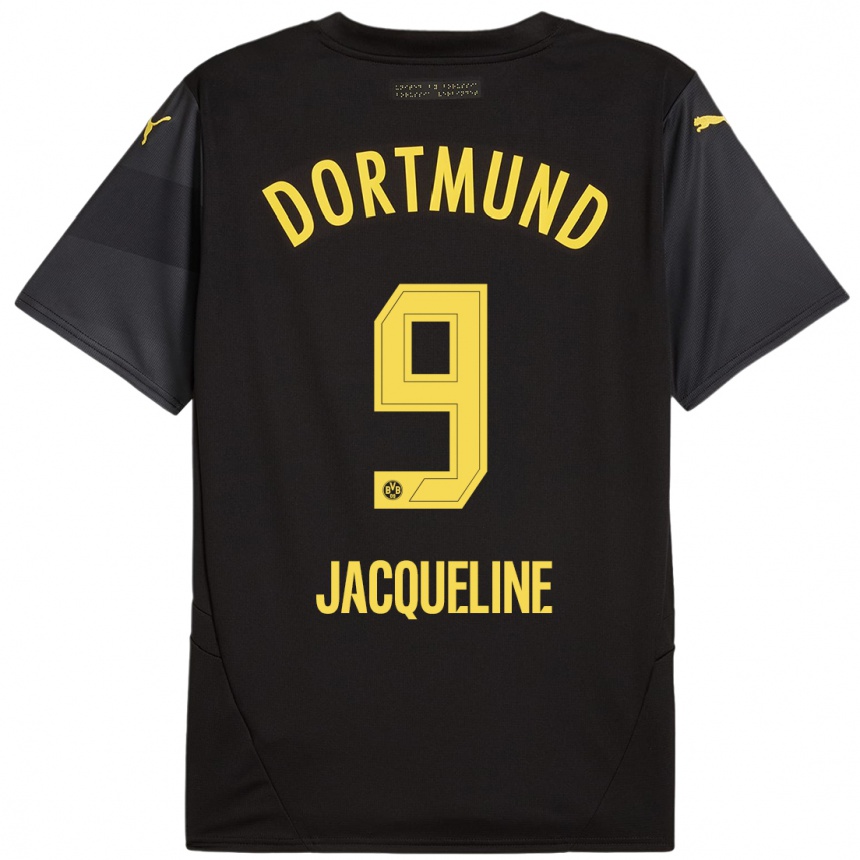 Kids Football Moreno Jacqueline #9 Black Yellow Away Jersey 2024/25 T-Shirt Canada