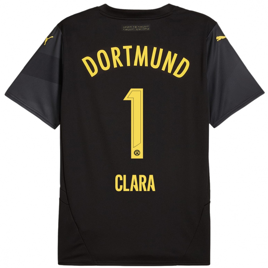 Kids Football Woltering Clara #1 Black Yellow Away Jersey 2024/25 T-Shirt Canada