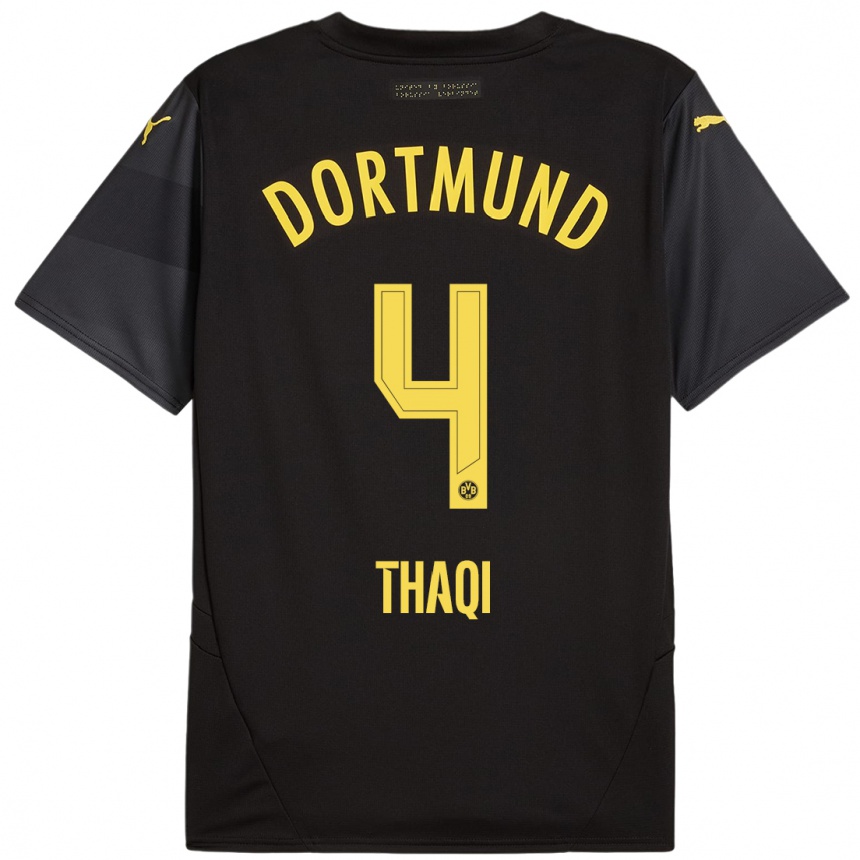 Kids Football Albin Thaqi #4 Black Yellow Away Jersey 2024/25 T-Shirt Canada