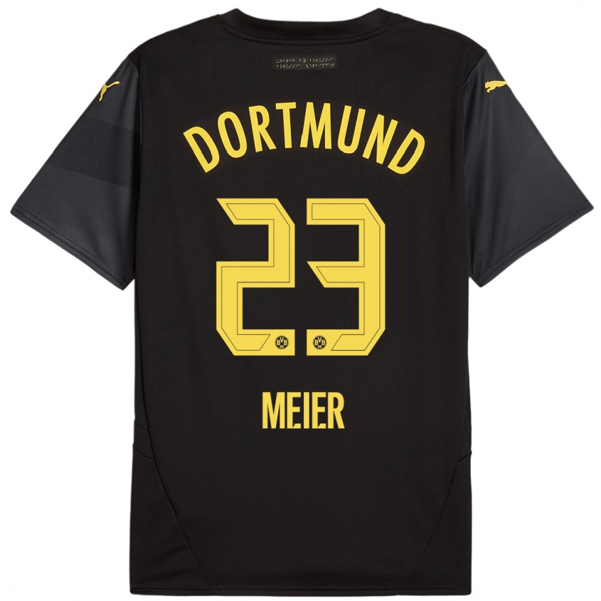 Kids Football Maximilian Meier #23 Black Yellow Away Jersey 2024/25 T-Shirt Canada