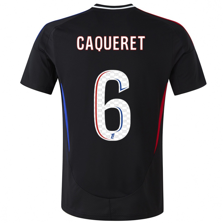 Kids Football Maxence Caqueret #6 Black Away Jersey 2024/25 T-Shirt Canada