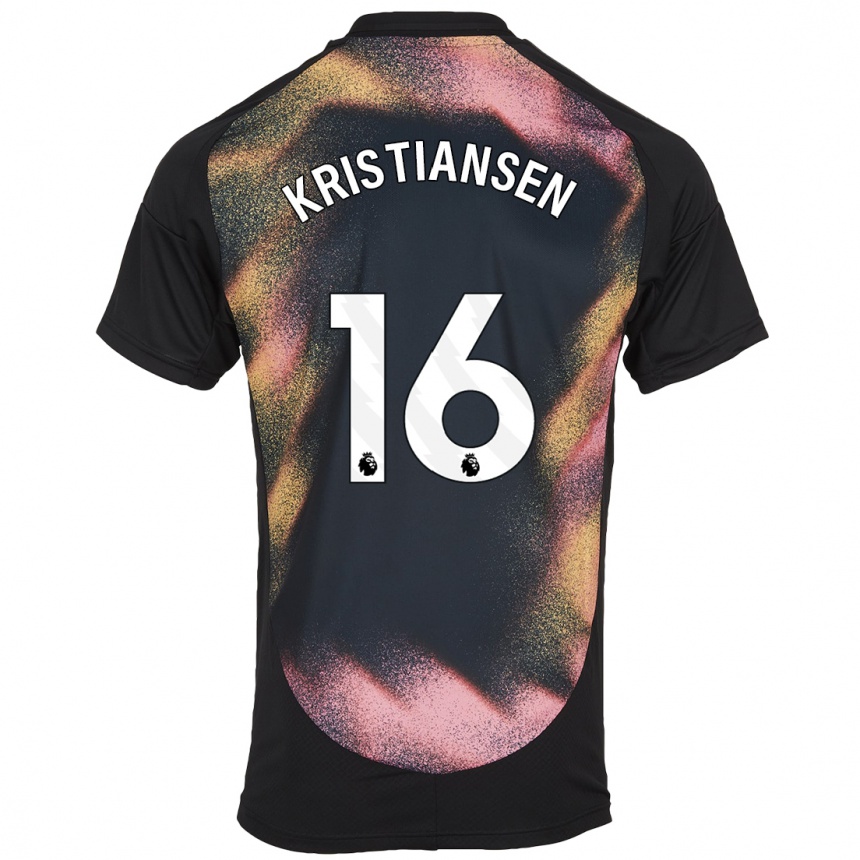 Kids Football Victor Kristiansen #16 Black White Away Jersey 2024/25 T-Shirt Canada