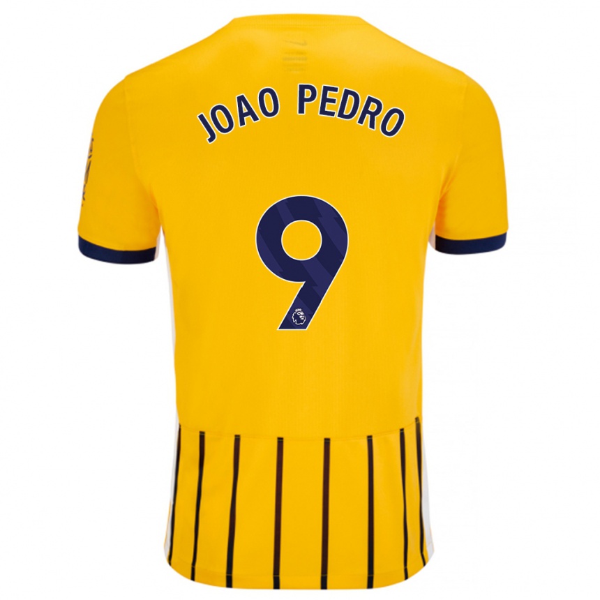 Kids Football João Pedro #9 Gold Blue Pinstripes Away Jersey 2024/25 T-Shirt Canada